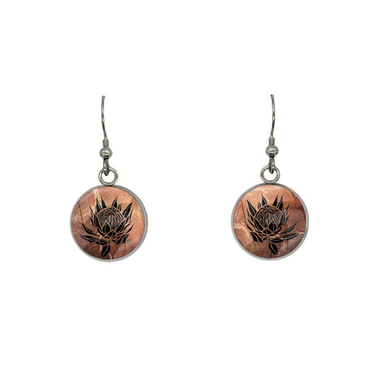 AUSTRALIAN NATIVE FLORA - PROTEA SUGARBUSH CIRCLE EARRINGS - D924 - in Circle Box