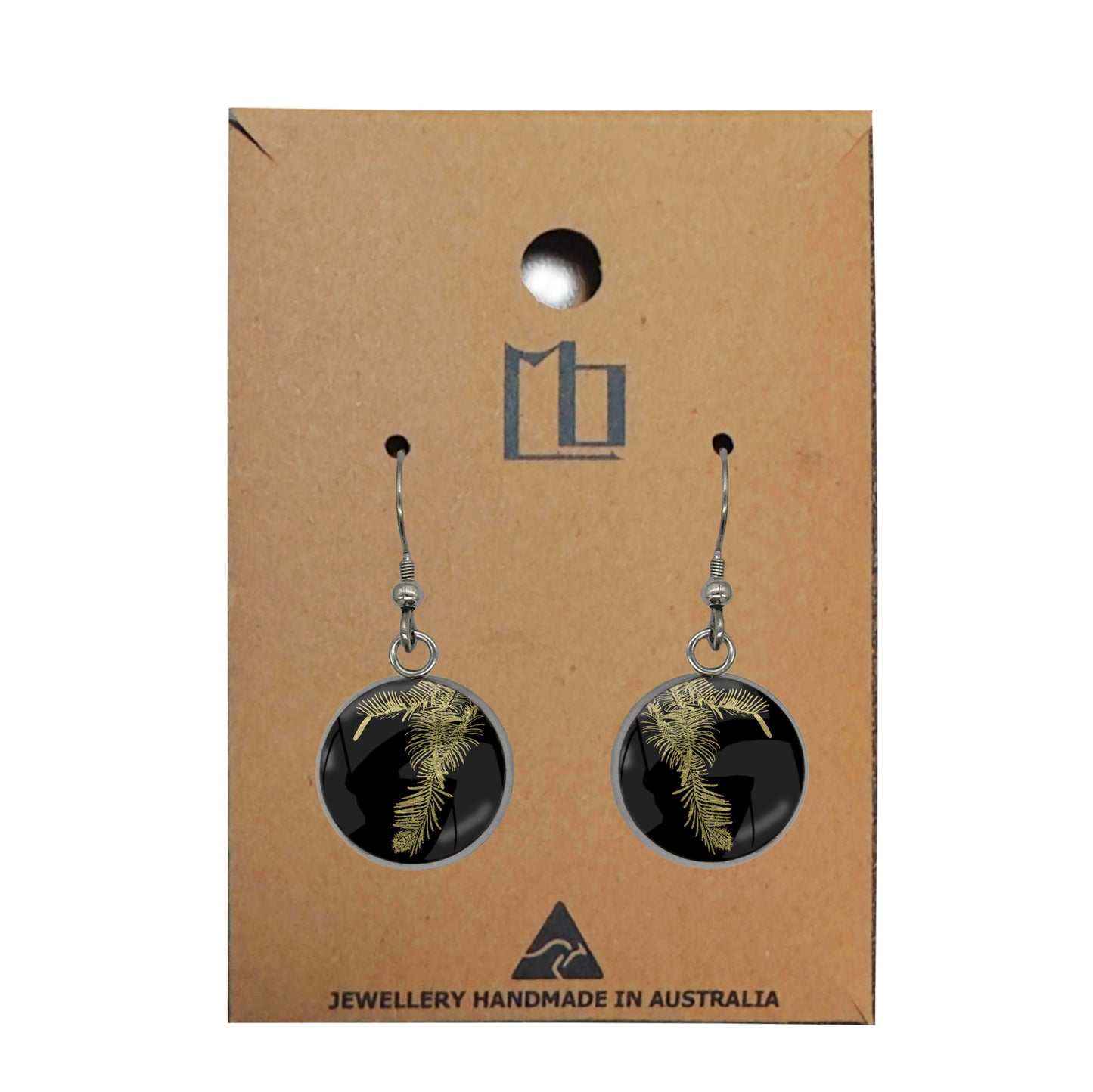 AUSTRALIAN NATIVE FLORA - WOLLEMI PINE CIRCLE EARRINGS - D936S - on Satchel