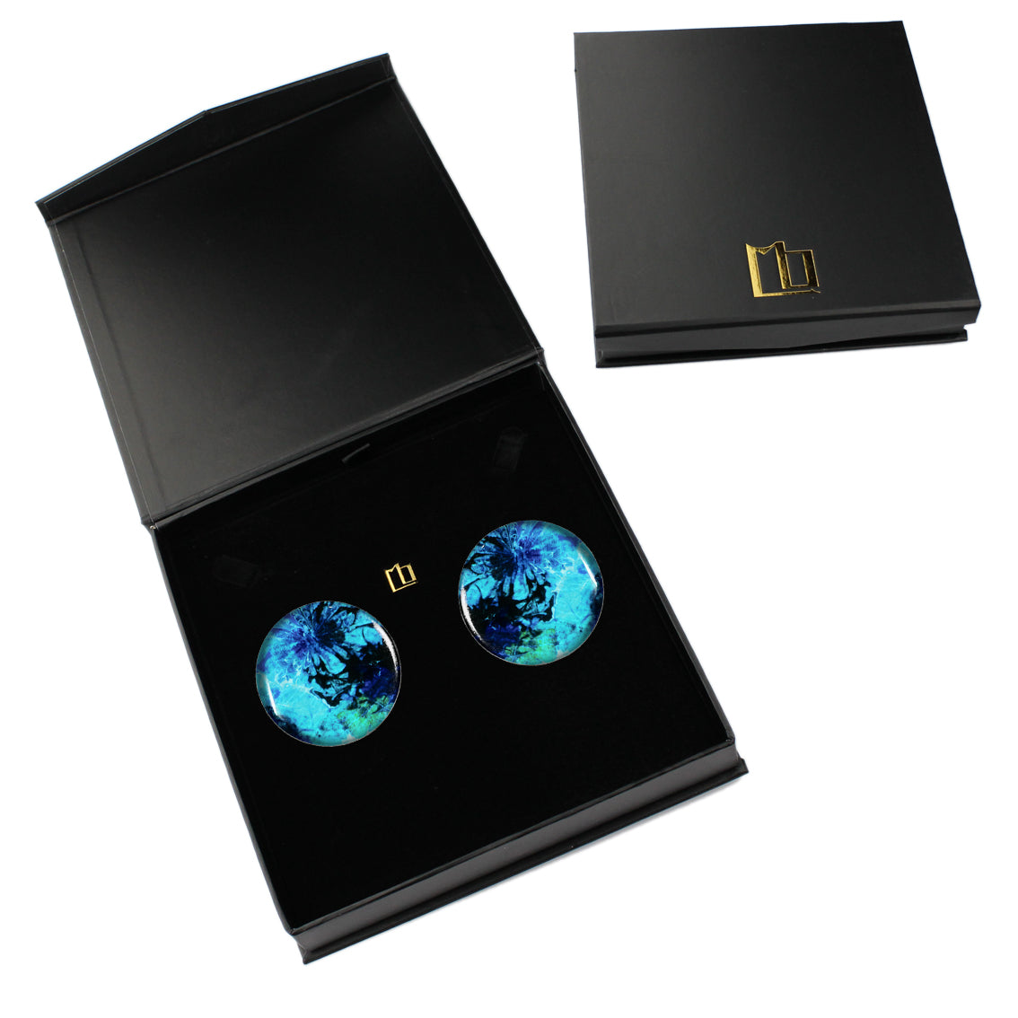 MEDITATION BLUE DISC LARGE STATEMENT EARRINGS - ST018