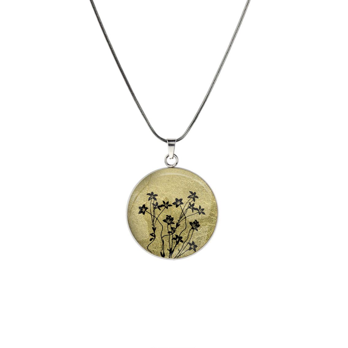 AUSTRALIAN NATIVE FLORA - NATIVE BLUEBELL CIRCLE PENDANT ON A CHAIN NECKLACE - D895S - on Satchel