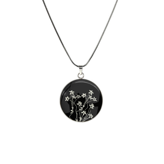 AUSTRALIAN NATIVE FLORA - NATIVE BLUEBELL CIRCLE PENDANT ON A CHAIN NECKLACE - D895 - in Circle Box