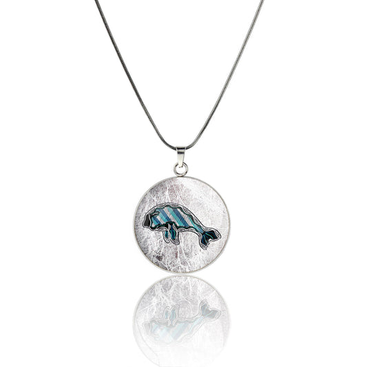 TROY LITTLE DUGONG CIRCLE PENDANT ON A CHAIN NECKLACE - SD475S - on Satchel