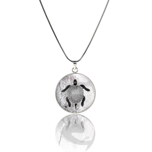 TROY LITTLE TURTLE CIRCLE PENDANT ON A CHAIN NECKLACE - SD465S - on Satchel