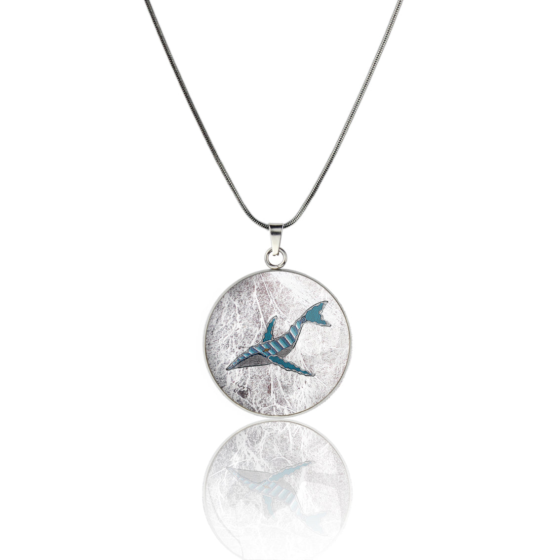 TROY LITTLE WHALE CIRCLE PENDANT ON A CHAIN NECKLACE - SD447S - on Satchel