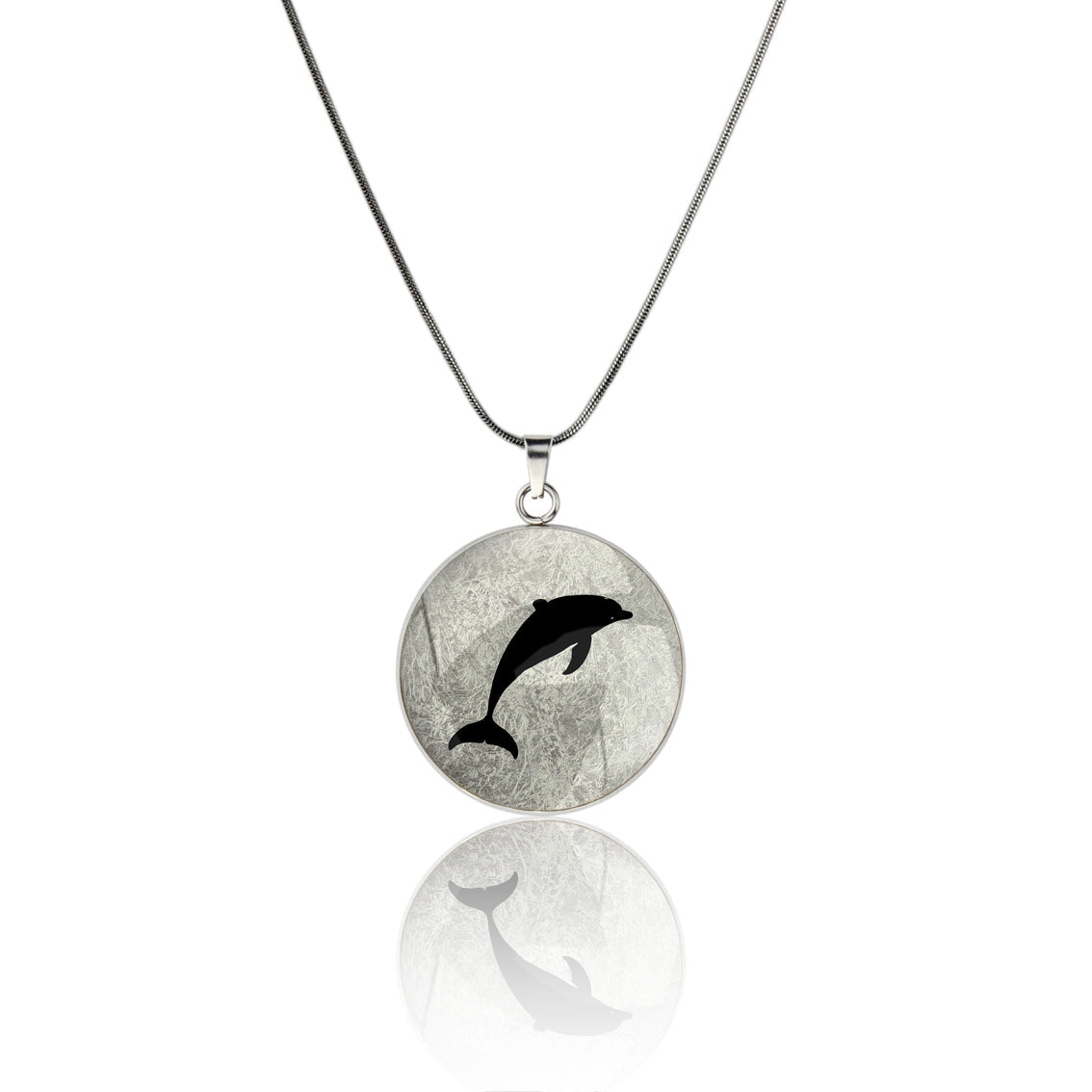 DOLPHIN CIRCLE PENDANT ON A CHAIN NECKLACE - MFY159S - on Satchel