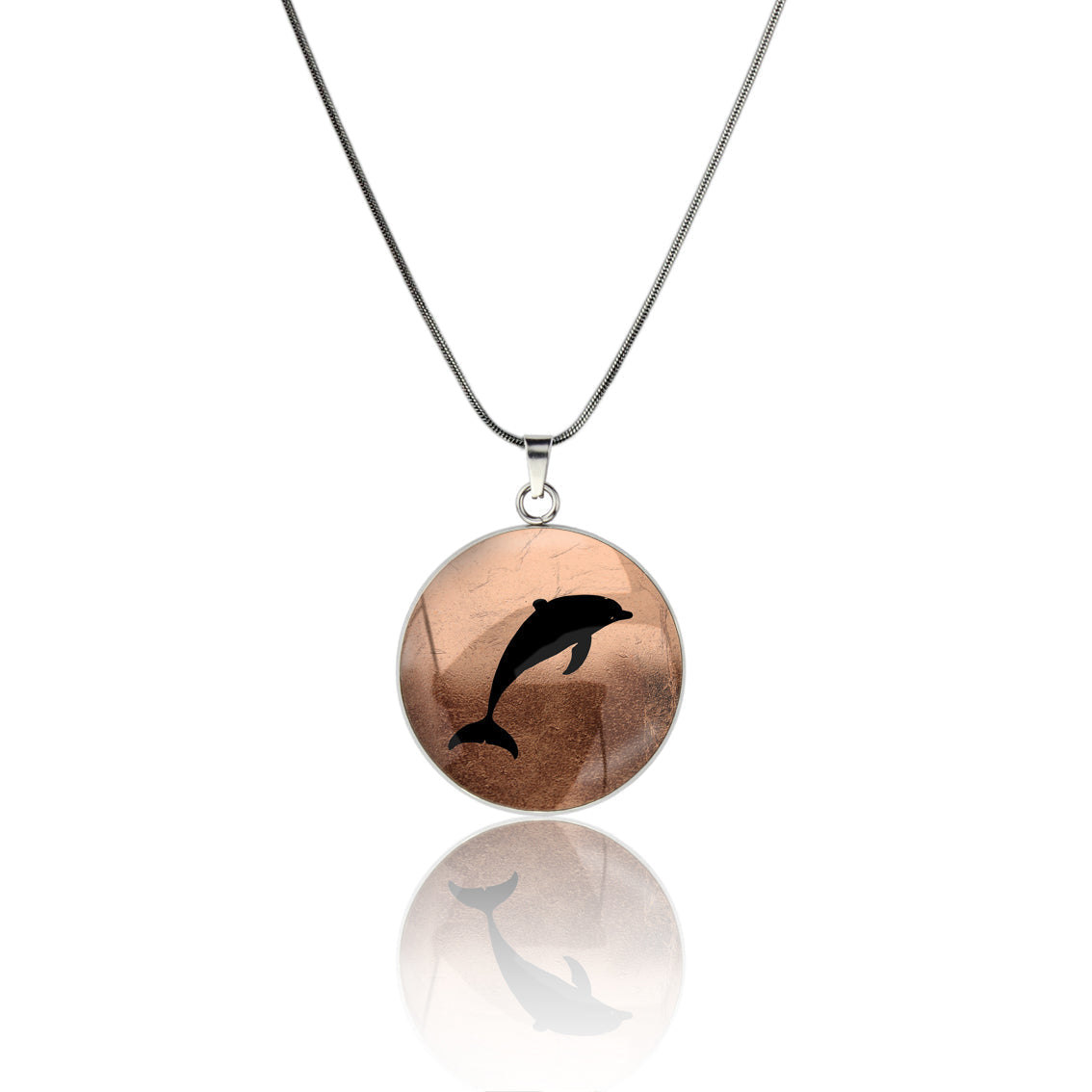 DOLPHIN CIRCLE PENDANT ON A CHAIN NECKLACE - MFY159S - on Satchel