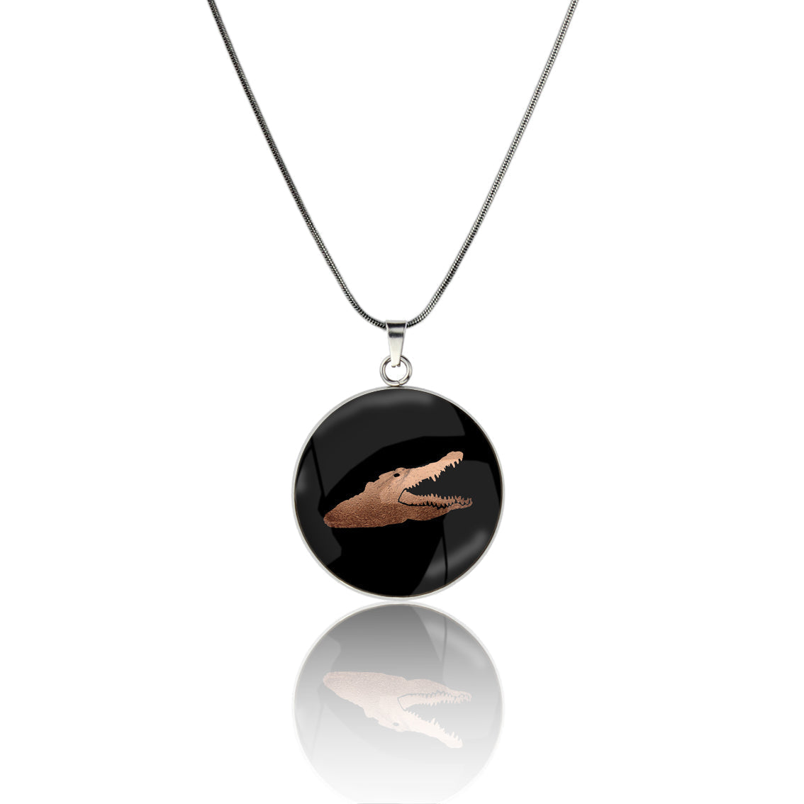 CROCODILE CIRCLE PENDANT ON A CHAIN NECKLACE - MFY193S - on Satchel