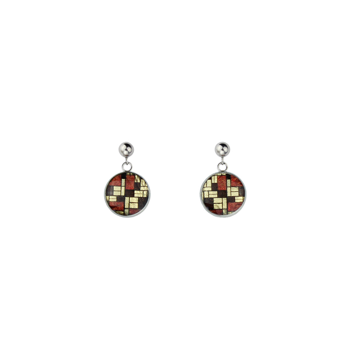 PERSPECTIVE MONDRIAN POP ART ABSTRACT DANGLE DROP CIRCLE EARRINGS - M064S - on Satchel