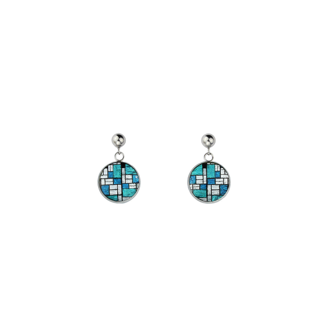PERSPECTIVE MONDRIAN POP ART ABSTRACT DANGLE DROP CIRCLE EARRINGS - M064S - on Satchel