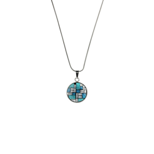 PERSPECTIVE MONDRIAN POP ART ABSTRACT XS CIRCLE PENDANT ON A CHAIN NECKLACE - M065 - in Circle Box