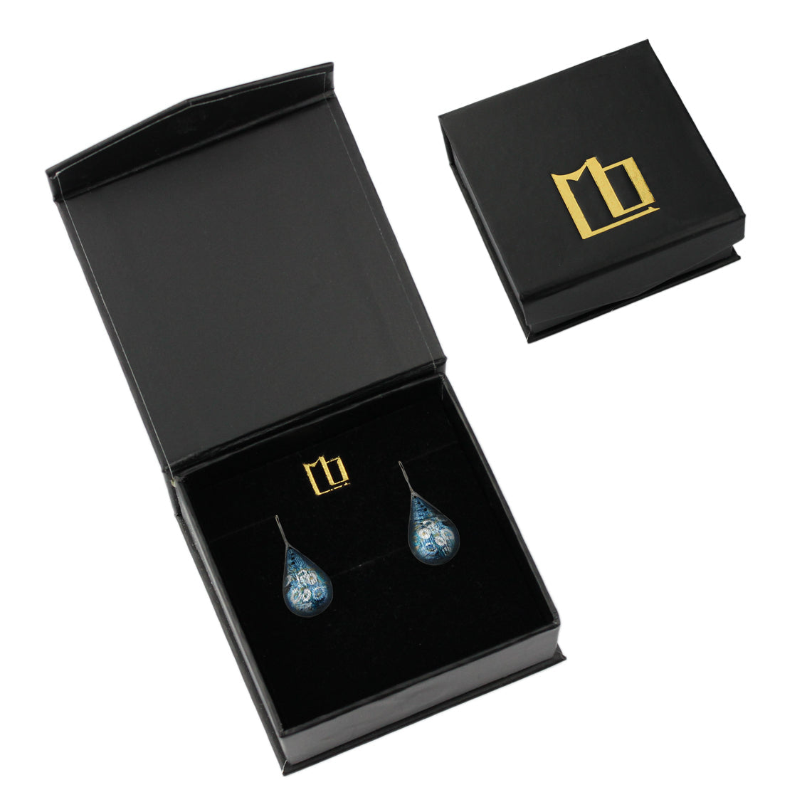 DANDLE DROP BRUSH DOMED BLUE EARRINGS - SD151