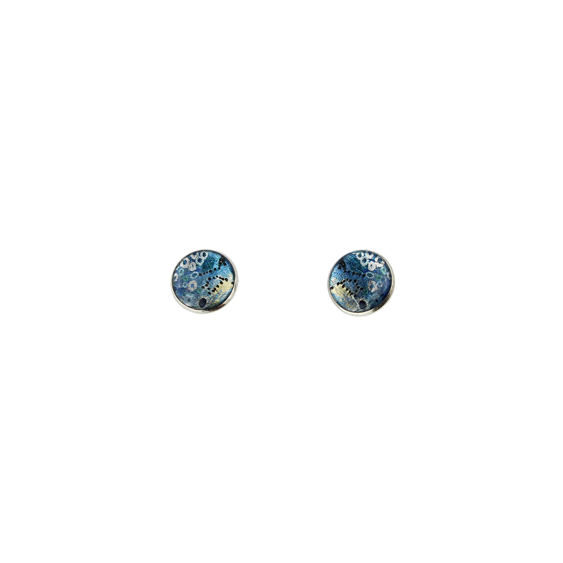BRUSH BLUE STUD EARRINGS - SD148 - in Circle Box
