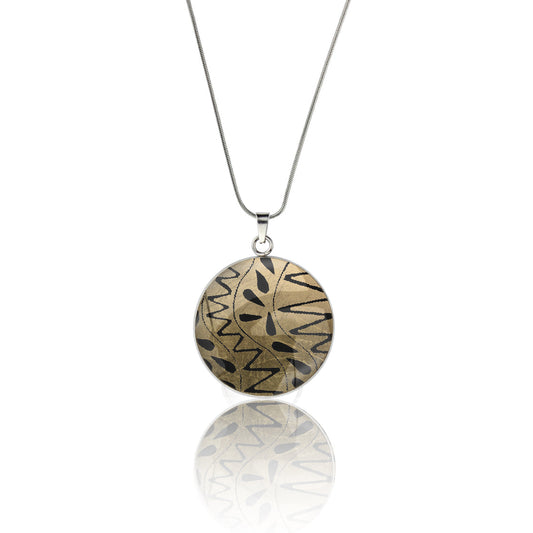 URSULA BLACK AND GOLD CIRCLE PENDANT ON A CHAIN NECKLACE - M189 - in Circle Box