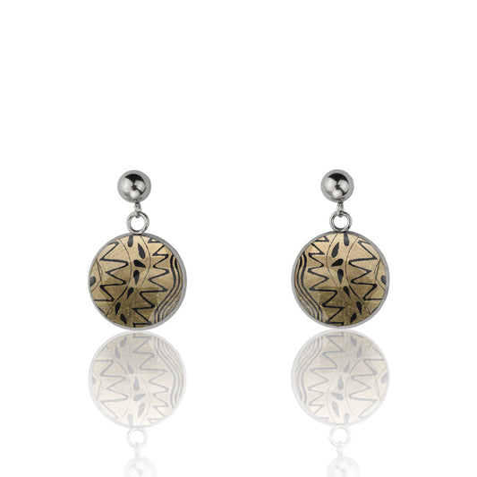 URSULA BLACK AND GOLD DANGLE DROP CIRCLE EARRINGS - M187 - in Circle Box