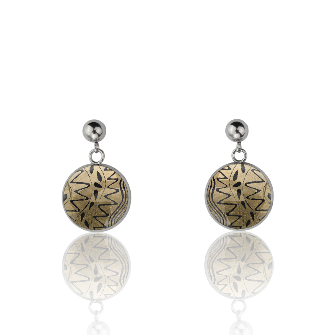 URSULA BLACK AND GOLD DANGLE DROP CIRCLE EARRINGS - M187S - on Satchel