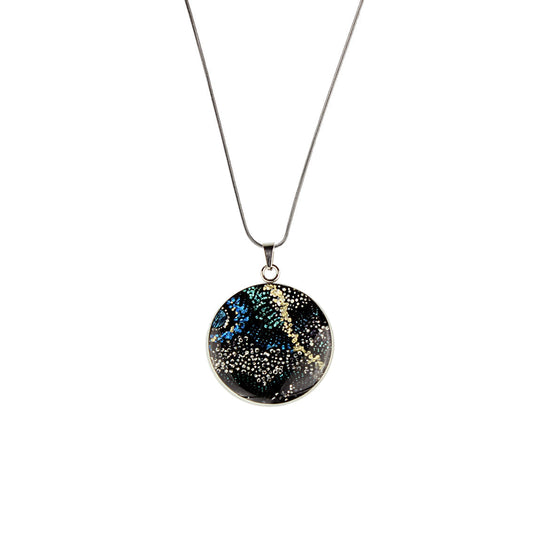WENDY BLACK CIRCLE PENDANT ON A CHAIN NECKLACE - SD134S - on Satchel