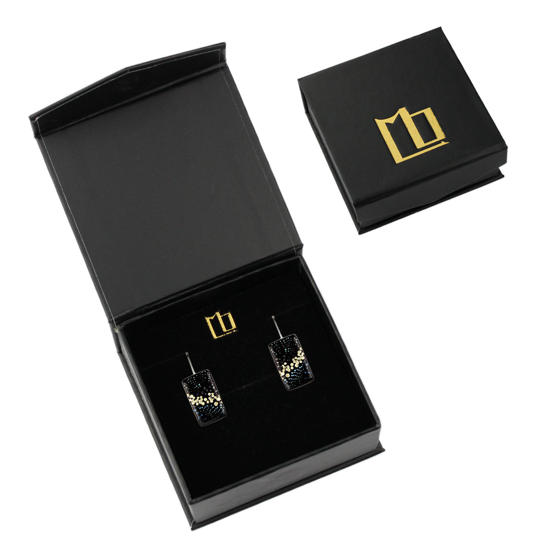 DANDLE DROP WENDY SMALL RECTANGLE BLACK EARRINGS - SD128